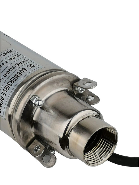 Close-up of Solar Powered Deep Well Submersible Pump 12V 200W Stainless 3 Inch Screw Pump outlet details