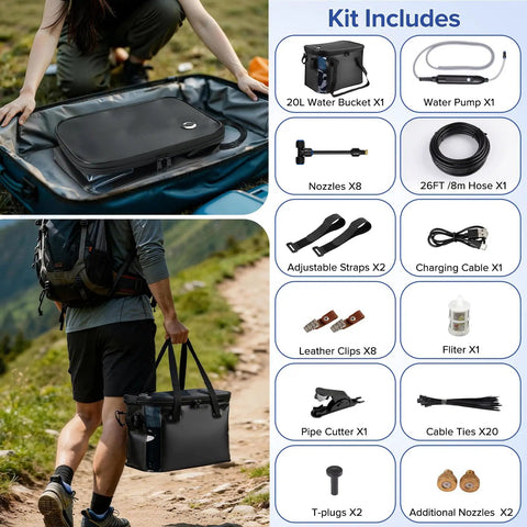 Portable Outdoor Misting System For Patio Cooling With Ultra Fine Mist Beating The Heat, 4500mAh Water Pump, 20L Bucket, 8 Nozzles