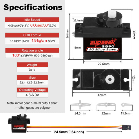 Beefed Up Mini Servo Set With Metal Gear And Shaft 9g Digital Micro Servo specifications and size details