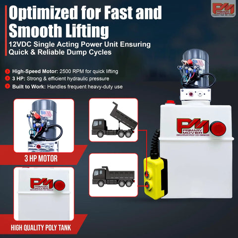 12V DC Single Acting Hydraulic Pump With Poly Reservoirs For Dump Trailer, Heavy Duty Hydraulic Power Unit, DC45598 13SP