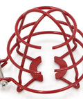 Built Like A Tank 1/2 Inch Fire Sprinkler Head Cage Guard Protector Bracket showing red steel wire, welded design, durable and impact resistant.