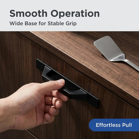 Hand pulling Two Pack Self Stick Cabinet Handles Matte Black Aluminum Alloy No Drill Adhesive Drawer Pulls
