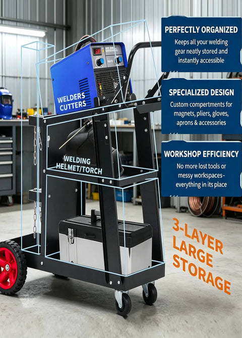 Heavy Duty 3 Tier Welding Cart With 400 Lb Load Capacity Rolling Metal Utility Cart With Raised Handle And 360 Degree Swivel Wheels