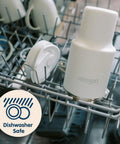 Vacuum Insulated Stainless Steel Baby Formula And Breast Milk Chiller Tumbler With Cooling Insert Keeps Milk Ice Cold On The Go For Parents Riding The Daily Grind Or Hitting The Road In Arctic White in dishwasher, showing dishwasher safe symbol.