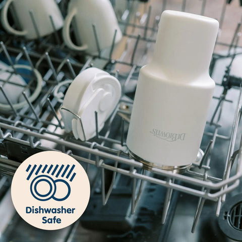 Vacuum Insulated Stainless Steel Baby Formula And Breast Milk Chiller Tumbler With Cooling Insert Keeps Milk Ice Cold On The Go For Parents Riding The Daily Grind Or Hitting The Road In Arctic White in dishwasher, showing dishwasher safe symbol.