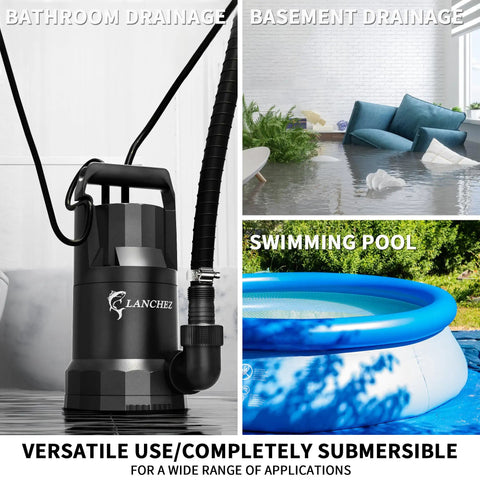 Beast 1.6 HP Submersible Sump Pump With Float Switch, 6000 GPH High Flow Water Pump for pool and basement use