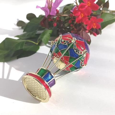 Totally Vintage Enamel Hot Air Balloon Jewelry Box With Rhinestones, Decorative Trinket Storage Container, Eco Friendly Alloy Craft