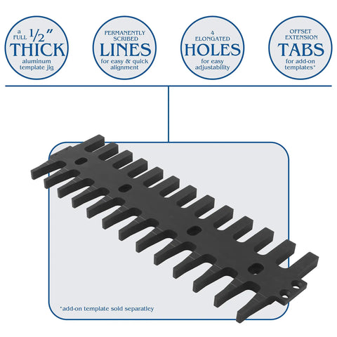 Professional Dovetail Jig System With Precision Flush Trim Bearing For Knocking Out Ridiculously Tight Joints Without Breaking A Sweat On Any Weekend Woodworking Project, aluminum template jig with adjustable holes.