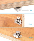 Smooth As Butter Stainless Steel Cabinet Latch Set With Double Roller Catch And Spear Strike Plate Including Mounting Screws for top, side, and bottom views.