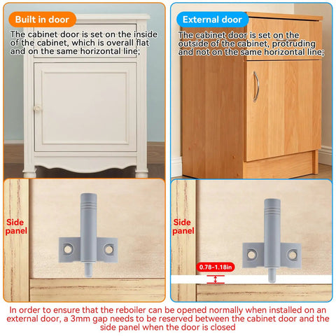 Twenty Piece Grey Plastic Soft Close Drawer Dampers For Kitchen Cabinets Wardrobes And Dressers Smooth As Butter Slide Easy Peasy Drawer Stopper Buffer installed in built-in and external doors with side panel details.
