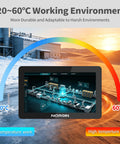 Heavy Duty 27 Inch Full Hd Industrial Touchscreen Monitor With Plug And Play Embedded Pc displaying temperature range for harsh environments.