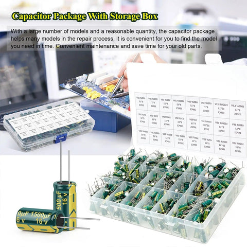 Must Have 460 Piece Capacitor Assortment Kit With 24 Values, 1uF To 1500uF, 6.3V To 50V Aluminum Electrolytic Caps, DIP Box