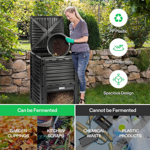 Heavy Duty Outdoor Compost Bin 80 Gallon Capacity 300L Barrel For Fast Fermentation Large Capacity Easy Assembly in garden