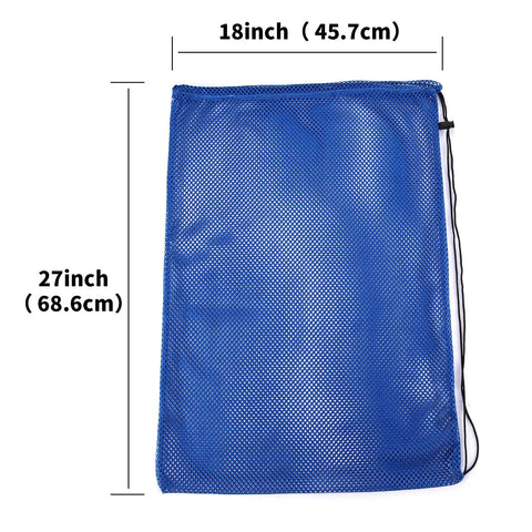 Blue mesh bag from Two Pack Mesh Gear Bag For Snorkel Equipment, Oversized 18 By 27 Inch Dive Bag For Scuba Snorkeling Fins And Swim Gear