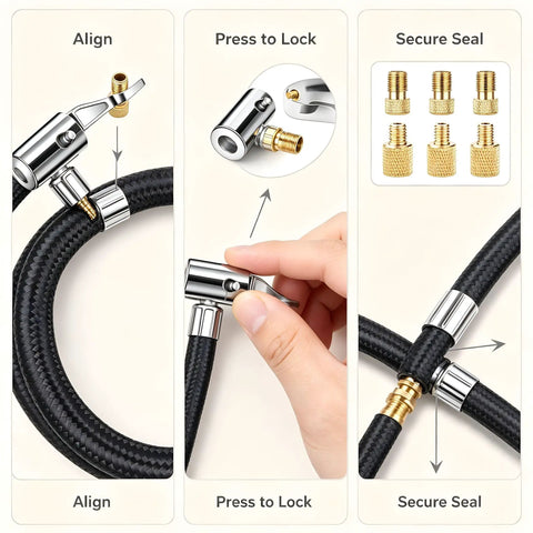 20 Inch Tire Inflator Hose With Lock Air Chuck Convert Nuts Presta Adaptor For Air Comp Schrader Converts To Lock Connection on braided hose