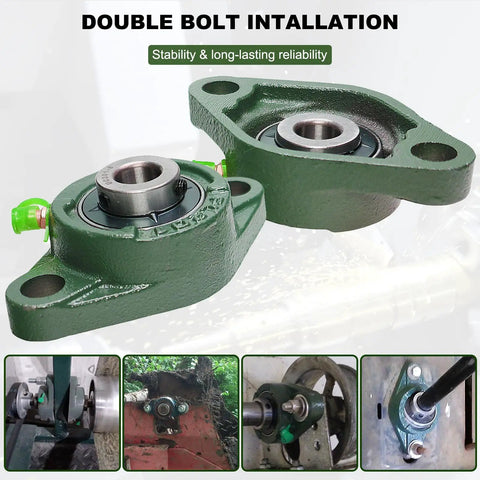 2 Pack Pillow Block Bearings With Flange Mount, Self Aligning, One Half Inch Bore, Steel Bearings, Low Friction And Low Noise