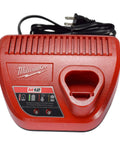 Charger from M12 FUEL 12 Volt Cordless Compact Band Saw Kit With 4.0 Ah Battery, red color, with power cord