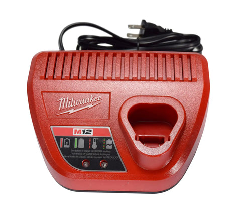 Charger from M12 FUEL 12 Volt Cordless Compact Band Saw Kit With 4.0 Ah Battery, red color, with power cord