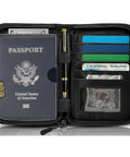 All In One Travel Organizer Passport Holder With RFID Blocking, Ten Pocket Passport Wallet For Cards Cash Tickets ID And Documents, open