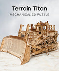 Terrain Titan Bulldozer 3D Wooden Puzzle Kit For Adults To Build With 1715 Precision Cut Pieces No Glue Needed, Illustrated Step By Step Assembly Guide, Realistic Heavy Machinery Model, front blade view