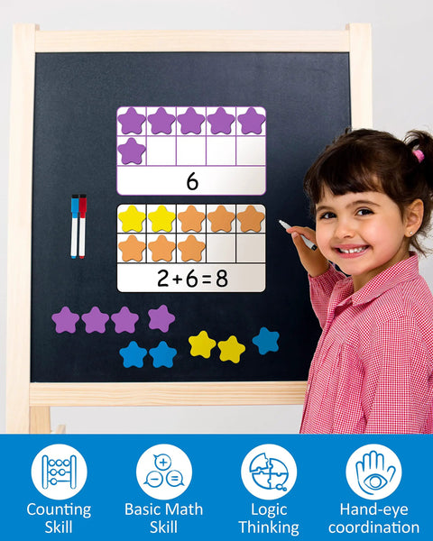 Child using Magnetic Ten Frame Set With Colorful Counters And Dry Erase Markers For Hands On Math Manipulatives Montessori Inspired Learning Gift