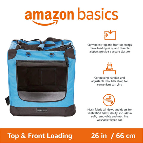 Tail Waggin Road Trip Ready Soft Sided Dog Crate And Foldable Pet Carrier For Small Dogs Under 25 Pounds Portable Kennel With Heavy Duty Zippers Mesh Straps Blue