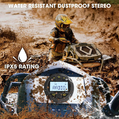 Waterproof Marine Bluetooth Stereo Head Unit With AM FM Radio, 2.8 Inch LCD Display, rugged terrain demonstration