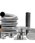 Heavy Duty Smooth Wall Flexible Chimney Liner Insert Kit With Premium Insulation 316 Stainless Steel components displayed.