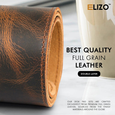 Close-up of rolled Premium Full Grain Leather Desk Pad 2mm Thick Desk Mat And Blotter For Keyboard And Gamer Mouse