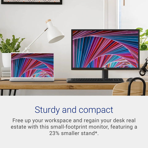 SE2422HX 24 Inch Full HD Monitor on desk next to laptop, featuring ComfortView and AMD FreeSync, perfect for clutter-free workspace