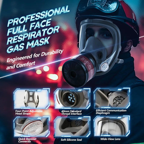 Professional full face respirator gas mask with features for durability and comfort