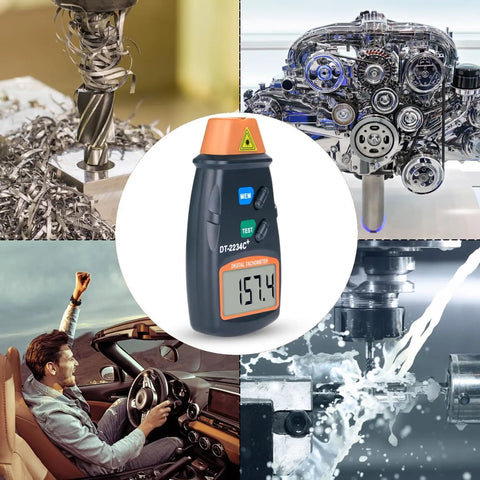 Non Contact Digital Laser Tachometer RPM Meter With Wide 2.5 To 99999 RPM Range, High 0.1 RPM Resolution, 50 To 500 mm Measuring Distance, Pro Grade Tool For Motors Lathe Machines Fans Metal And Woodworking Equipment