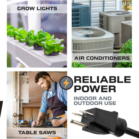 Heavy Hitter 10 Ft Extension Cord With 3 Outlets And 240 Volt 6-15P Plugs, suitable for air conditioners and tools.