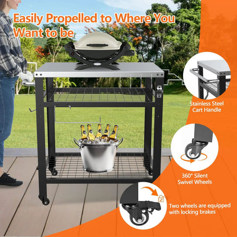 Stainless Steel Pizza Oven Table For Ooni And Other Grills Heavy Duty Outdoor Grill Cart With Wheels And Handle 32 By 24 Inch