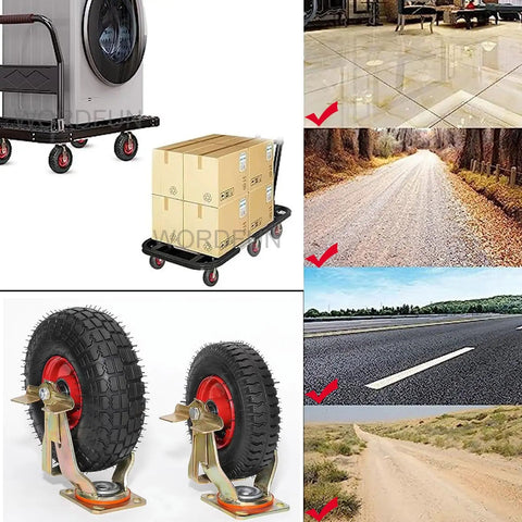 Tough As Nails Heavy Duty Industrial Caster Swivel And Fixed Rubber Trolley Wheel With Parking Brake on various surfaces.