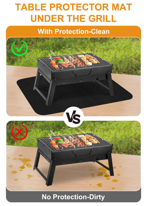 Comparison of outdoor grill with and without Large 24 By 31 Inch Heat Resistant Grill Mat For Countertops And Tables protecting the surface.