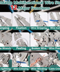 8 In 1 Electrician Pliers Set With Self Adjusting Wire Stripper Cutter And Crimp Tool showcasing 12 functions for wire handling.
