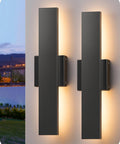 Top Shelf Led Outdoor Wall Lights Modern Black Finish 3 Color Temperature Adjustable Backlit Patio Sconces Pack Of Two mounted on wall.