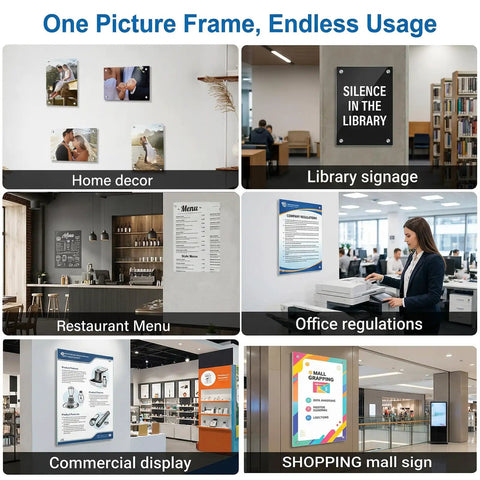 4 Pack Sublimation Glass Photo Blanks 11.8 Inch Long and 7.87 Inch Wide Wall Mount Frames in various settings for display