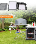 Folding Grill Table With 26 Inch Tabletop And Detachable Windscreen For Camping Kitchen Station Portable Aluminum Camp Cook Set