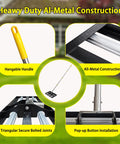 Image highlighting features of the All Purpose Lawn Leveling Rake With Aluminum Rollers And Stainless Steel Build
