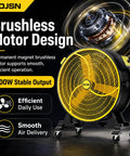 Heavy Duty Industrial Floor Fan 35.8 Inch Brushless Drum Circulator on caster wheels with yellow and black design.