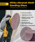 Six Inch Dust Free Sanding Discs With Hook And Loop Mesh For Orbital Sanders Pro Grade Dust Extraction Long Lasting Non Clogging Pads Ideal For Wood Metal Auto Finishes And More 50 Pack Grit 240 displayed with sander.