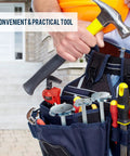 Tool belt with hammer, drill, and screwdrivers, ready for Pro Grade PVC Pipe Reamer For 1/2 Inch Fittings Inside Cutter Saver