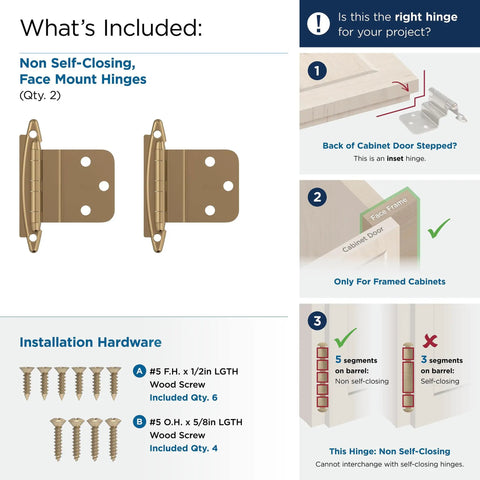 Heavy Duty Steel Cabinet Hinges One Pair 3 8 Inch Knockout Inset Fit For Face Frame Doors Custom Champagne Bronze Finish Non Self Closing Hardware Built Tough For Zero Hassle Setup.
