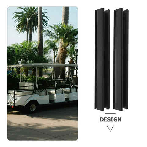 Two Pack Golf Cart Windshield Clips Black Plastic Strips Easy Install No Tools Needed For Quick Fit And A Quiet Shake Free Ride On Your Golf Cart Windshield Accessories with a golf cart in the background