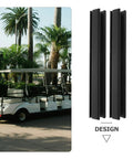 Image of a golf cart with 2 Pack Golf Cart Windshield Clips And Edge Trim Strip Set, black plastic trim, and clips shown separately.