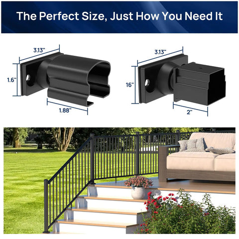 Dimensions of 4 Pack Aluminum Adjustable Railing Bracket Connectors With Drill Bit for outdoor decks with black finish