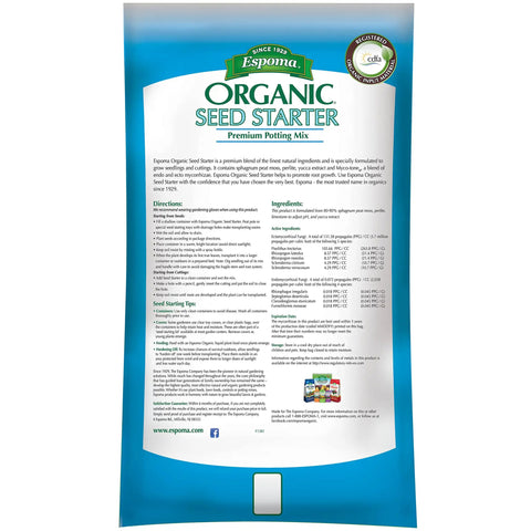 Product packaging for Organic Seed Starter Soil Mix With Mycorrhizae For Seed Germination And Early Growth In Organic Gardens Go To Potting Soil For Flower Veggie And Herb Starts 16 Quart Bag.
