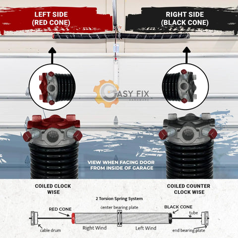 Garage Door Torsion Springs 218x1.75x29 Replacement Set with Red and Black Cone Detail